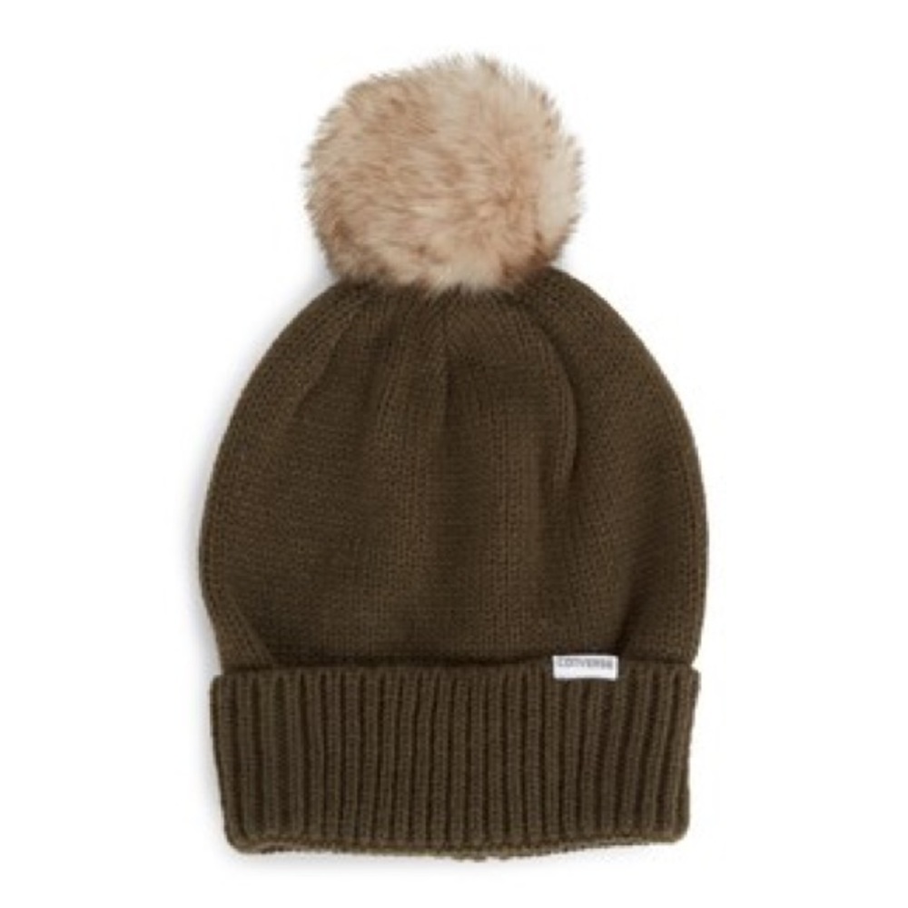 Converse Faux Fur Pom Beanie Winter Hat